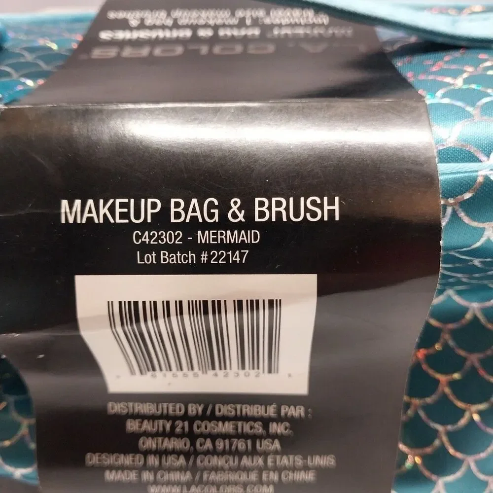 LA Colors Mermaid Makeup Bag w/ 5 Travel Size  Cosmetics Brushes NWT